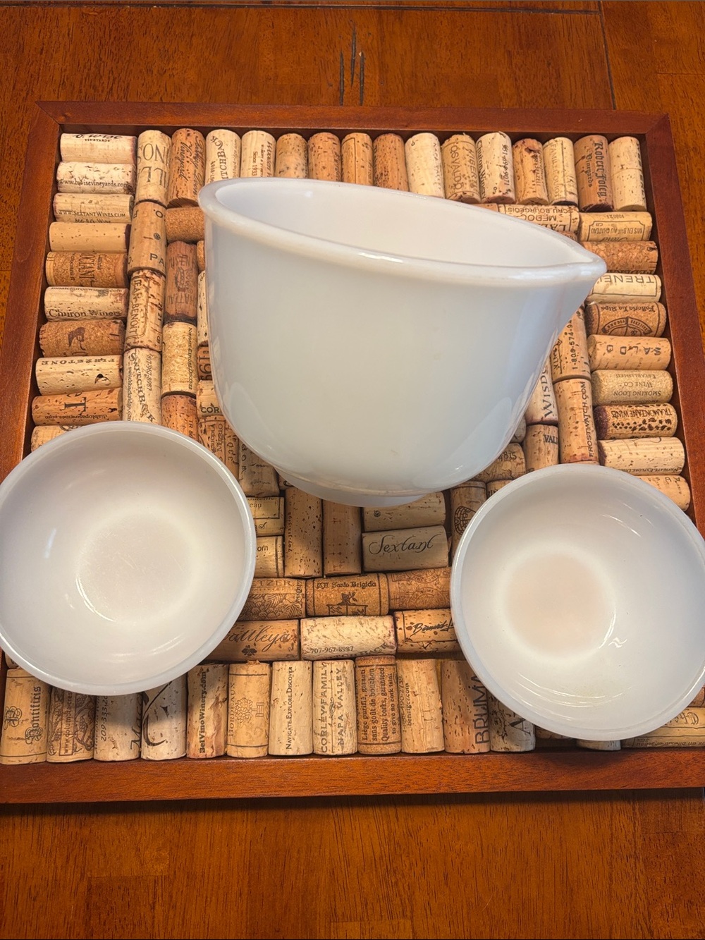 Set of three Fire King milk glass bowls